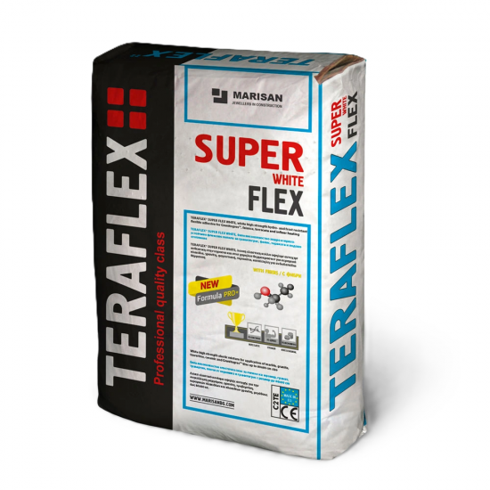 ТЕРАФЛЕКС SUPER FLEX WHITE флексово лепило за широкоформатни плочки, цвят бяло -торба 25 кг