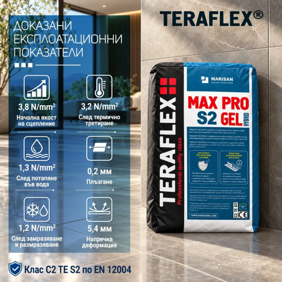 ТЕРАФЛЕКС MAX PRO S2 - супереластично гел лепило за плочки – торба 25 кг